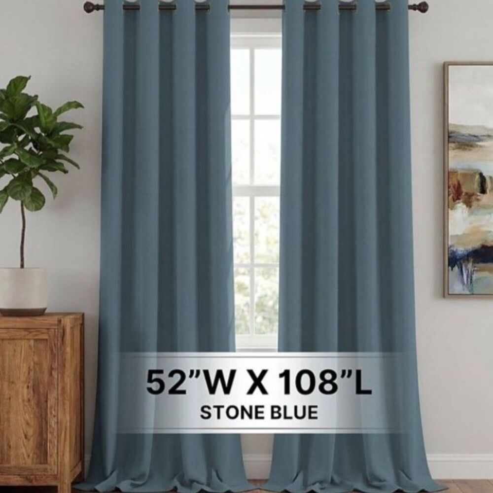 2 Panel Premium Blackout Curtain Panel Pair w/ Grommet Top 52W × 108L Stone Blue